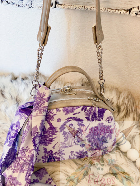 Mini Oro Rosa Quilted "Tiny Beast" Handbag, LOSW in Purple Toile, Ready to Ship