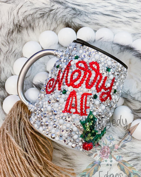 Merry AF Christmas 3D Rhinestone, Tumbler