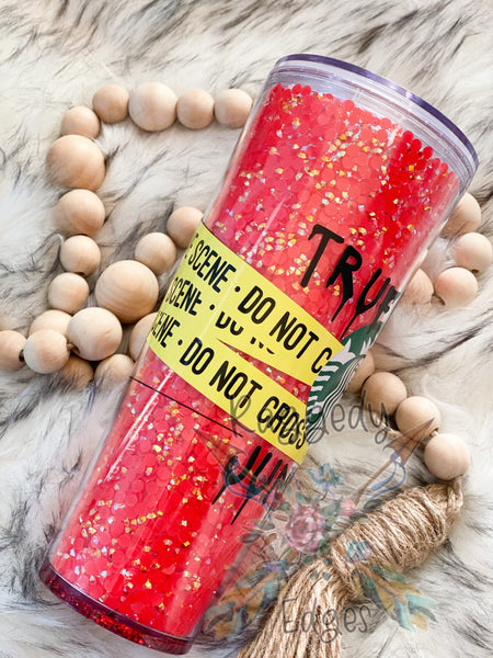 True Crime Junkie, Rhinestone Filled Starbucks Tumbler, Ready to Ship