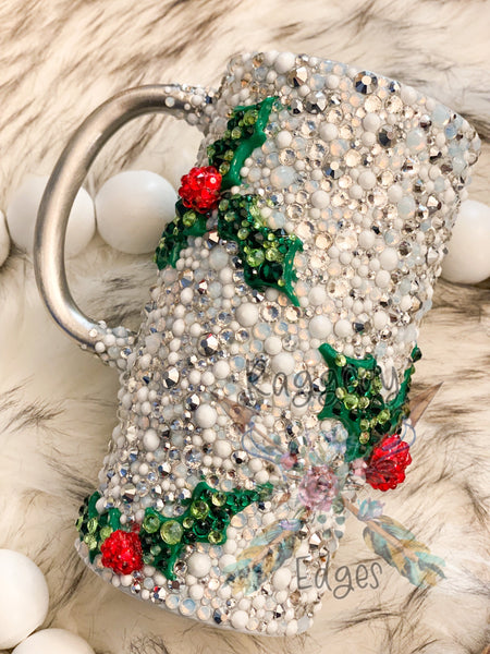 Christmas Holly, 3D Rhinestone Sculpted Christmas Tumbler