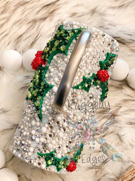 Christmas Holly, 3D Rhinestone Sculpted Christmas Tumbler