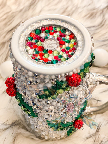 Christmas Holly, 3D Rhinestone Sculpted Christmas Tumbler