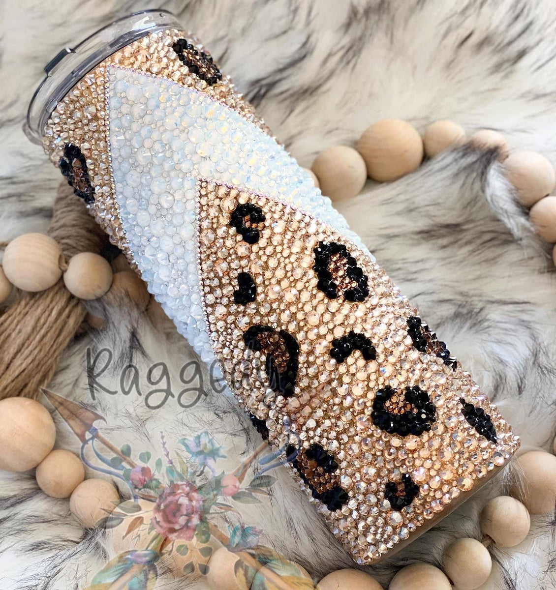 Simple Modern 40oz Trek Monstera Leaf Cheetah Leopard Print Rhinestone  Bling Tumbler. Glass Crystal Rhinestones. Almond Burch 