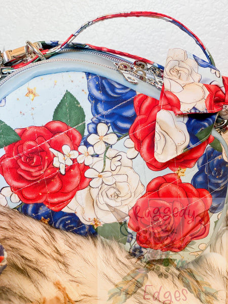 Mini Oro Rosa Quilted "Tiny Beast" Handbag, Red, White, and Blue Floral, Ready to Ship