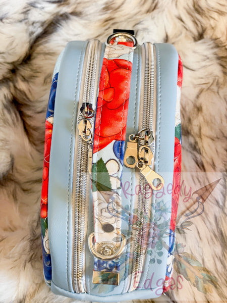 Mini Oro Rosa Quilted "Tiny Beast" Handbag, Red, White, and Blue Floral, Ready to Ship