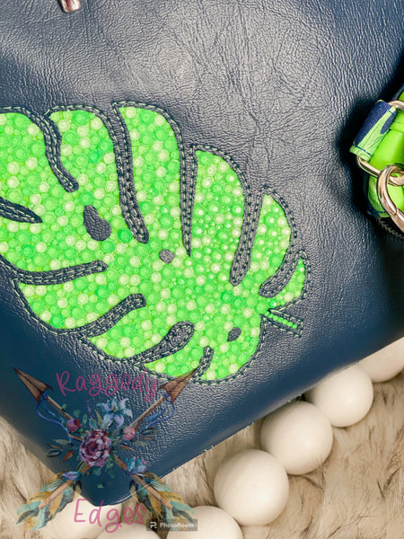 Swoon Lola Domed Handbag and Pearl Wallet Clutch,Tropical Bling Leaf and X-Women, Ready to Ship