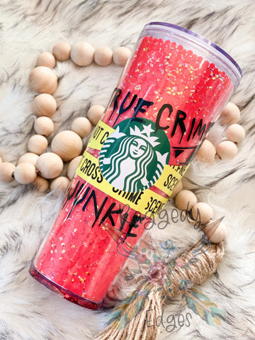 True Crime Junkie, Rhinestone Filled Starbucks Tumbler, Ready to Ship