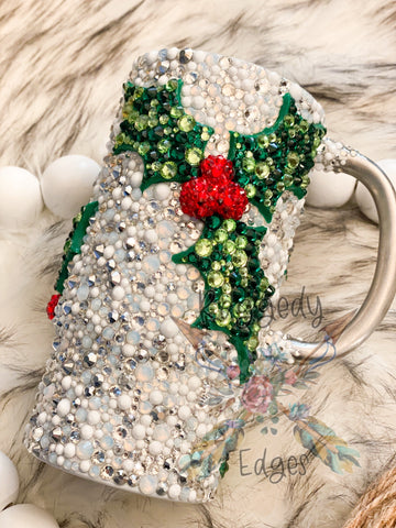 Christmas Holly, 3D Rhinestone Sculpted Christmas Tumbler